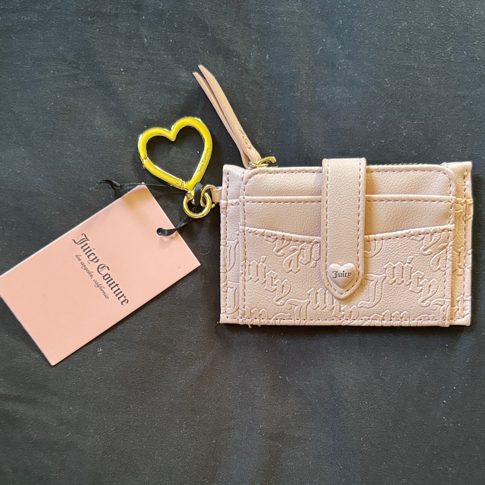Juicy Couture Blush Card Holder with Gold Heart Keychain